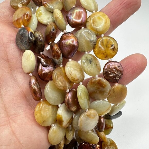 18", three strand jasper and pearl disk necklace with sterling silver clasp! - Picture 7 of 16